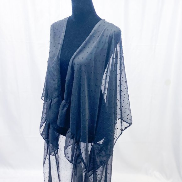 Women's Kimono Cover Up Express Brand Sexy Sheer Swiss Dot Style Beach Wear - Picture 6 of 10